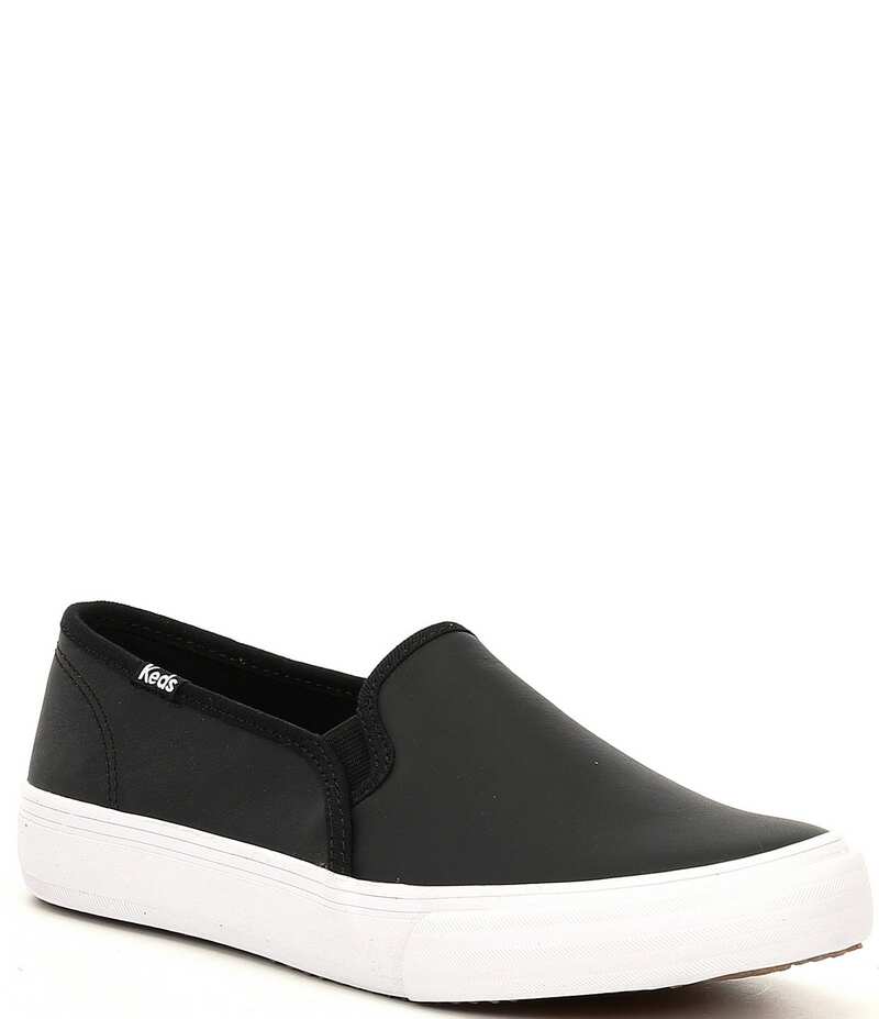 ケッズ レディース ボトムス カジュアルパンツ スニーカー レザー Keds Double Decker Leather Slip On Sneakers Black ブラック|ReVida 店