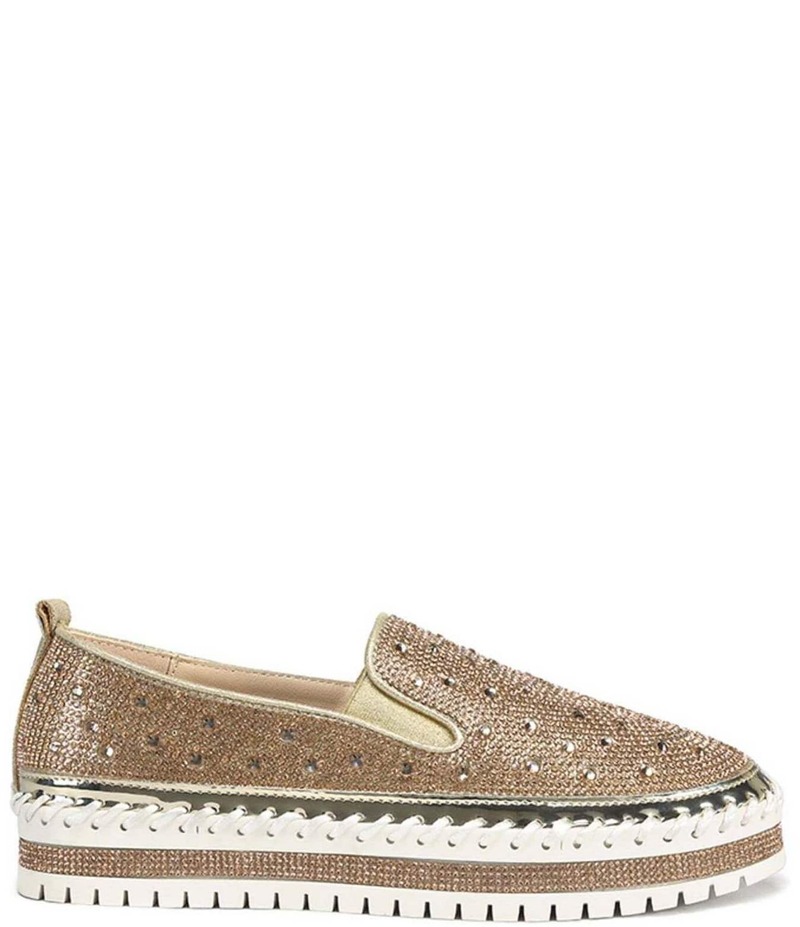 アザレア ワン レディース ボトムス カジュアルパンツ プラットフォーム スニーカー Azalea Wang Brittany Rhinestone Platform Slip-On Sneakers Rose Gold ゴールド