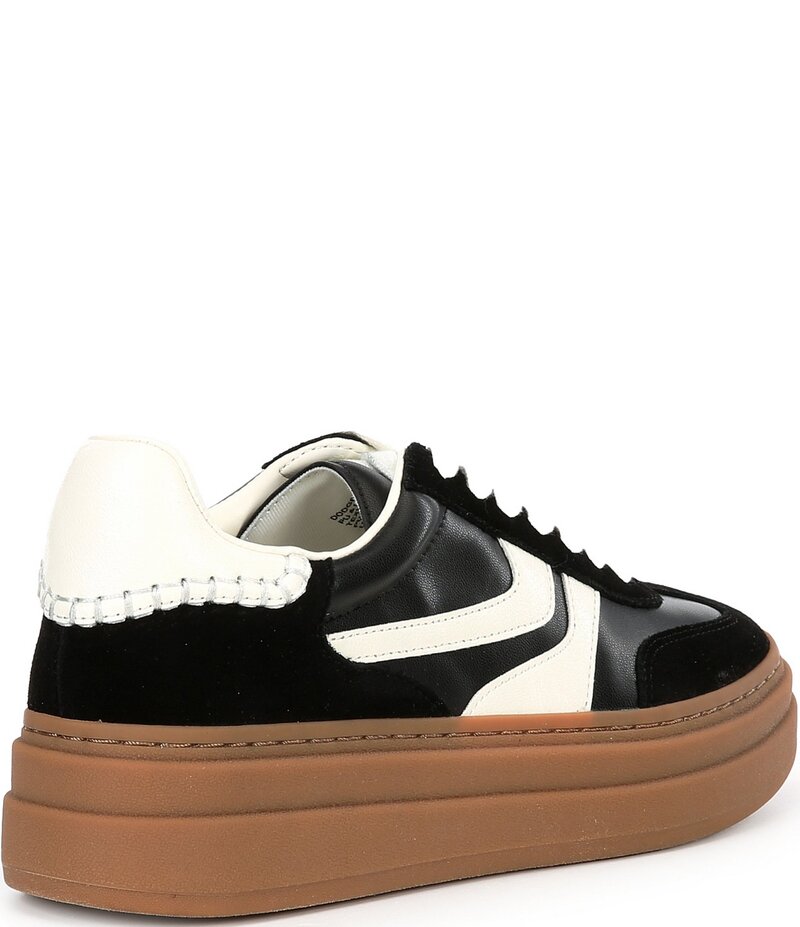 スティーブ マデン レディース ボトムス 心地好いズボン下 プラットホーム スニーカー スエードクロス なめし革 Steve Madden Dodge Suede and Leather Low-Top Gum Sole Platform Sneakers Black/White 白いこと