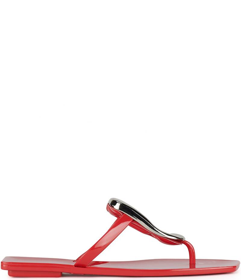ジェフリー キャンベル レディース シューズ サンダル Jeffrey Campbell Linques Jelly Thong Hardware Flat Sandals Red Shiny Silver レッド