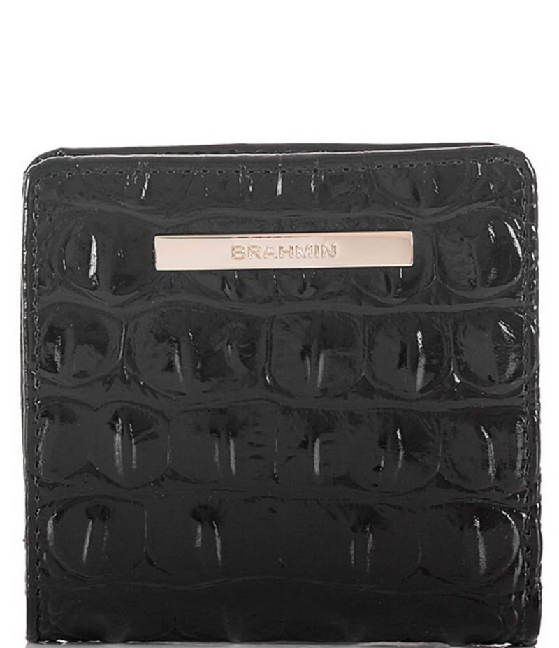 ブランミン レディース 佩び物 札入れ ミニ なめし革 BRAHMIN Melbourne Collection Leather Crocodile-Embossed Jane Mini Bifold Snap Wallet Black 黒いこと