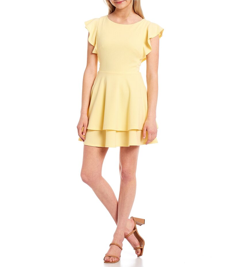 ミッドナイト ドール レディース トップス ワンピース Midnight Doll Flutter Sleeve Double-Hem Fit & Flare Dress Pale Yellow イエロー 14,541円