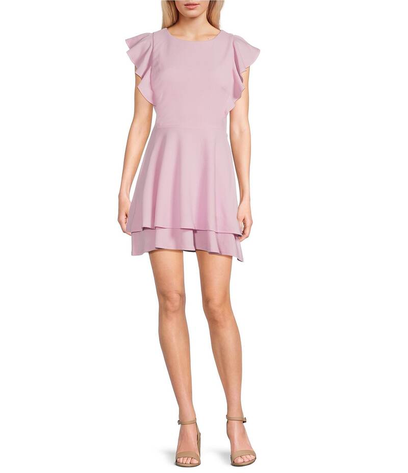 ミッドナイト ドール レディース トップス ワンピース Midnight Doll Flutter Sleeve Double-Hem Fit & Flare Dress Pink ピンク｜ReVida 店