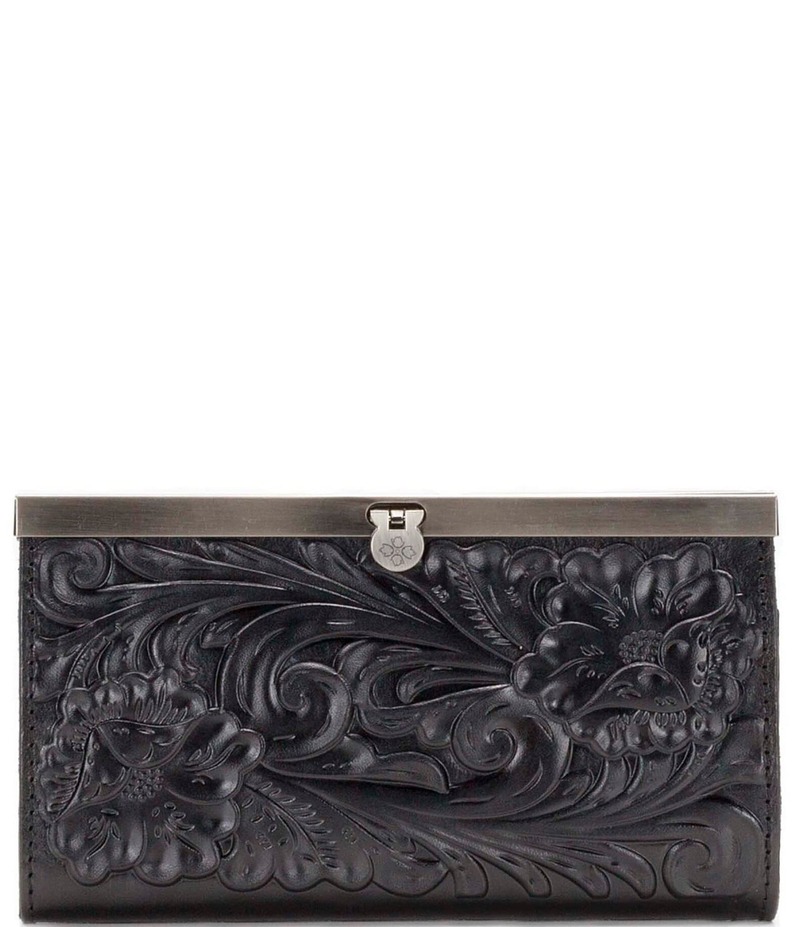 パトリシアナシュ レディース アクセサリー 財布 フラワー柄 レザー フラワー Patricia Nash Tooled Black Floral-Embossed Leather Cauchy Wallet Black ブラック