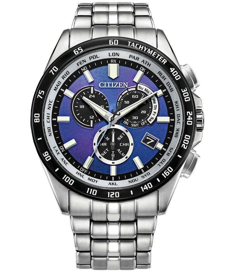 シチズン レディース 付属品 ウオッチ プルオーバー Citizen Men\u0027s PCAT Chronograph Stainless Steel Bracelet Watch Silver/Blue 青み