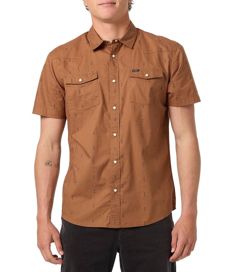 オニール メンズ トップス シャツ O'Neill Bar Dog Short Sleeve Snap Front Woven Shirt Dachshund