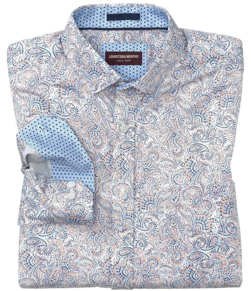 ジョンストンアンドマーフィー メンズ トップス シャツ Johnston & Murphy Dotted Paisley Long Sleeve Woven Shirt White Dotted Paisley ホワイト
