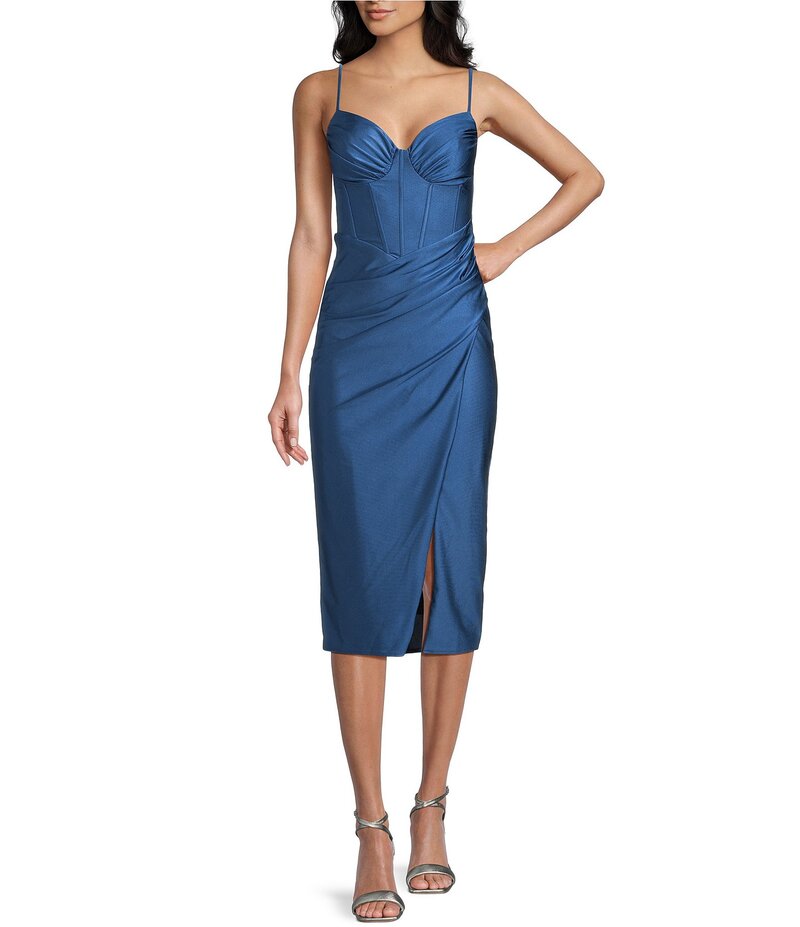 ビーダーリン レディース トップス ワンピース ミディワンピース フロントスリット ミディ B. Darlin Sweetheart Neck Bustier Bodice Front Slit Midi Dress Sky Essense｜ReVida 店