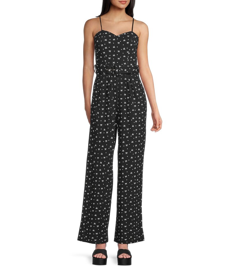 ハニーアンドロージー レディース トップス ジャンプスーツ ドット柄 ワイドレッグ ドット Honey and Rosie Polka Dot Sweetheart Neck Belted Wide Leg Jumpsuit Black/White ホワイト 7,650円