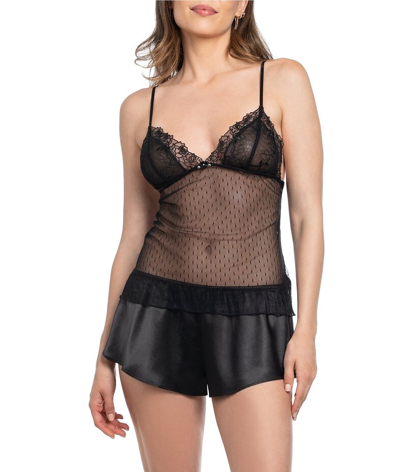 インブルーム レディース アンダーウェア ナイトウェア Vネック メッシュ サテン ノースリーブ レース In Bloom By Jonquil Sleeveless V-Neck Lace and Mesh Satin Shorty Pajama Set Black ブラック