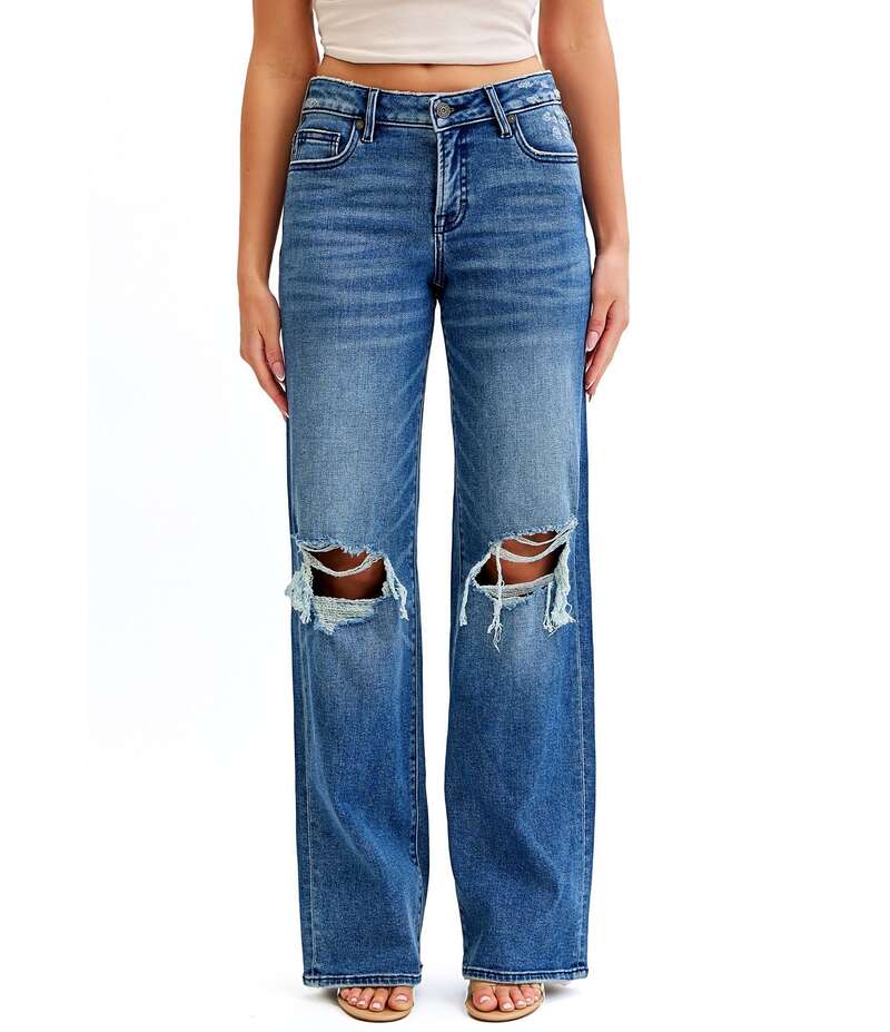 ヒドゥン ジーンズ レディース ボトムス デニムパンツ Hidden Jeans Logan Mid Rise Distressed Dad Jeans Dark Wash