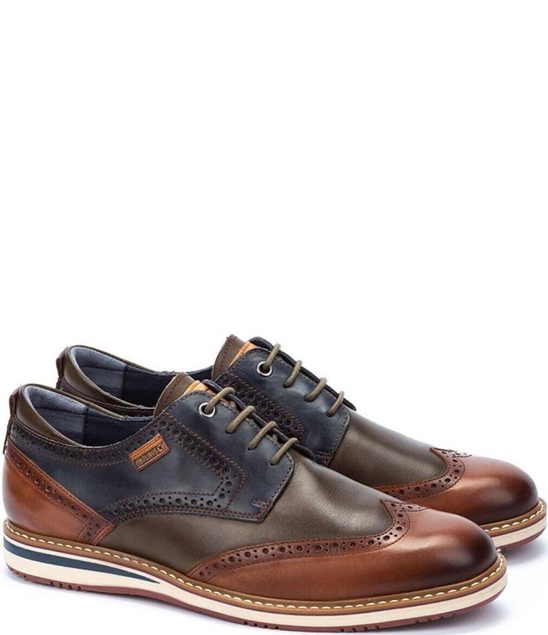 ピコリーノス メンズ シューズ ドレスシューズ ウィングチップ オックスフォード ブローグ レース レザー Pikolinos Avila Tri Color Leather Wingtip Brogue Lace Up Oxfords Brandy