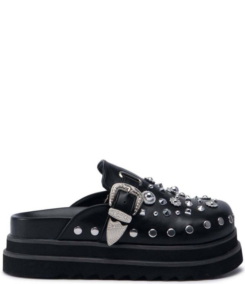 アザレア 一 レディース シューズ パンプス プラットホーム Azalea Wang Swiftly Studded Platform Clogs Black 黒いこと