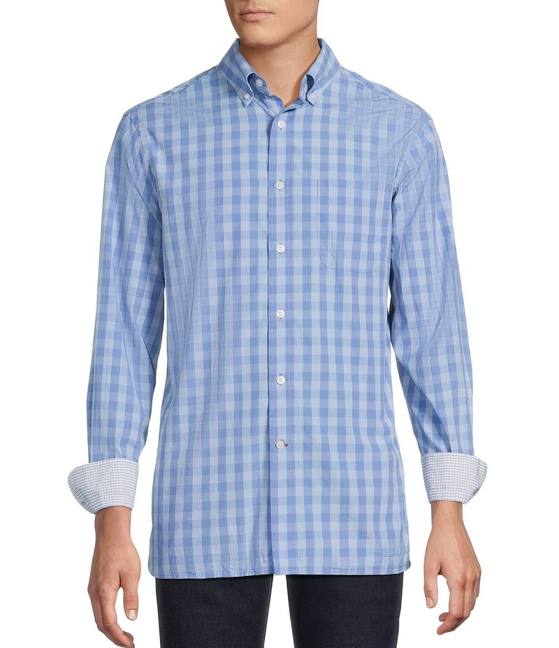 ダニエル クレミュ メンズ トップス シャツ ギンガムチェック ギンガム Cremieux Blue Label Tonal Gingham Poplin Long Sleeve Woven Shirt Light Blue ブルー