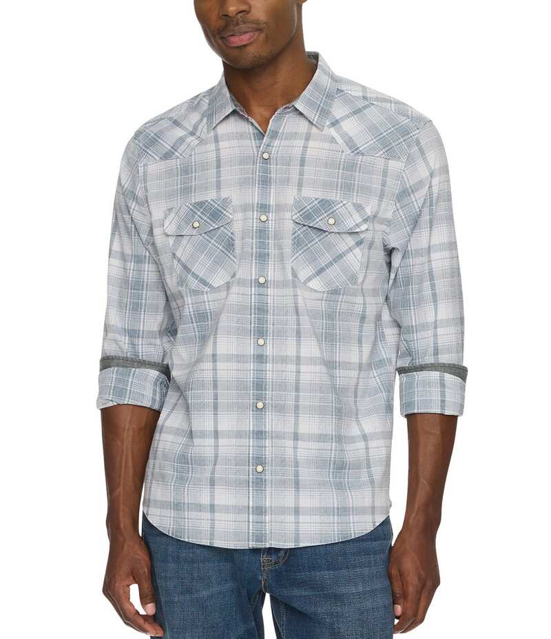 フラッグ アンド アンセム メンズ トップス シャツ ヴィンテージ Flag and Anthem Bayonne Vintage Plaid Long Sleeve Western Shirt Pale Blue/White ホワイト