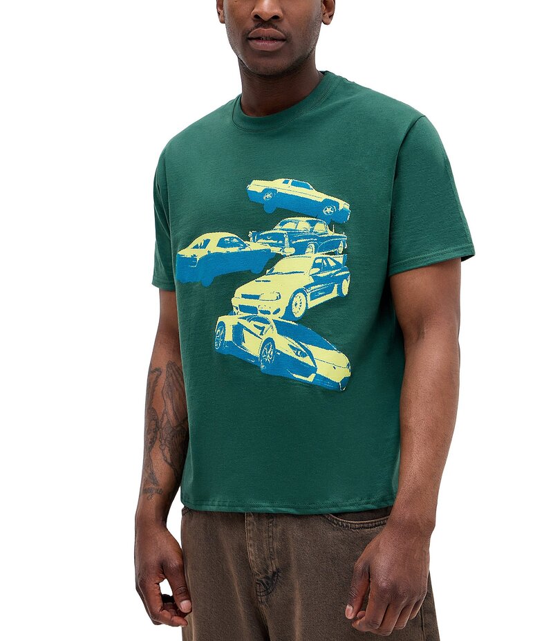 アーバンアウトフィッターズ メンズ トップス プルオーバー プルオーバー BDG Urban Outfitters BDG Urban Short Sleeve Cars T-Shirt Green 緑であること