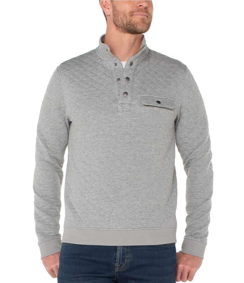 リヴァプール ロサンゼルス メンズ アウター ニット・セーター キルティング Liverpool Los Angeles Diamond Quilted Long Sleeve Pullover Heather Grey グレー
