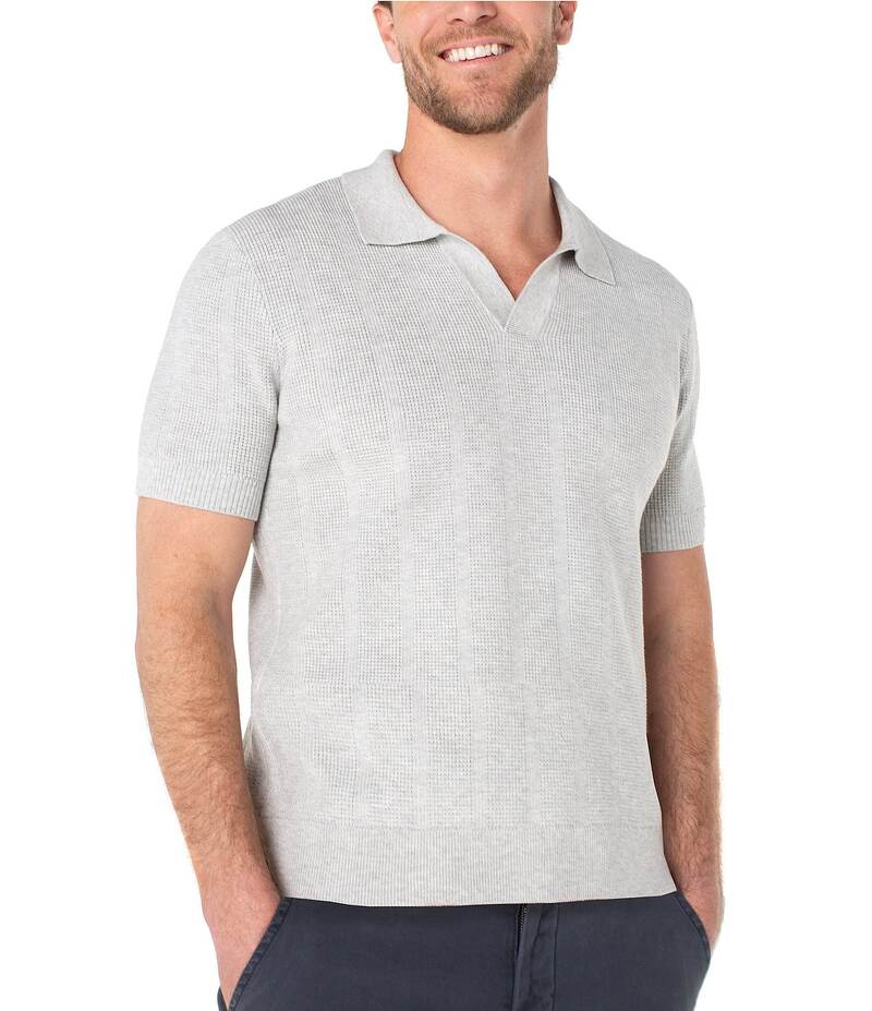 リヴァプール ロサンゼルス メンズ トップス シャツ ポロシャツ セーター ニット Liverpool Los Angeles Johnny Collar Short Sleeve Sweater Knit Polo Shirt Light Heather Grey グレー｜ReVida 店