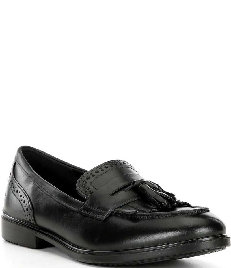 残響音 レディース シューズ パンプス ブローグ なめし革 置き目毛革 ECCO Women\u0027s Classic Tassel Leather Brogue Detail Penny Loafers Black 黒いこと