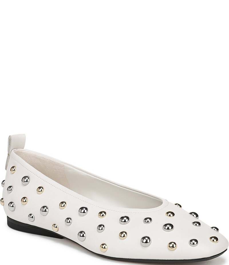 ナチュライザー レディース シューズ パンプス レザー Naturalizer 27 EDIT Carla Stud Leather Square Toe Ballet Flats Warm White ホワイト｜ReVida 店