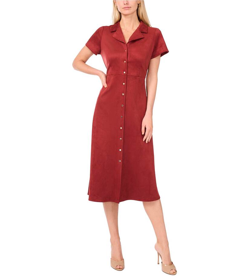 ヴィンスカムート レディース トップス ワンピース スエード Vince Camuto Faux Suede Point Collar Short Sleeve Button Front Dress Rustic