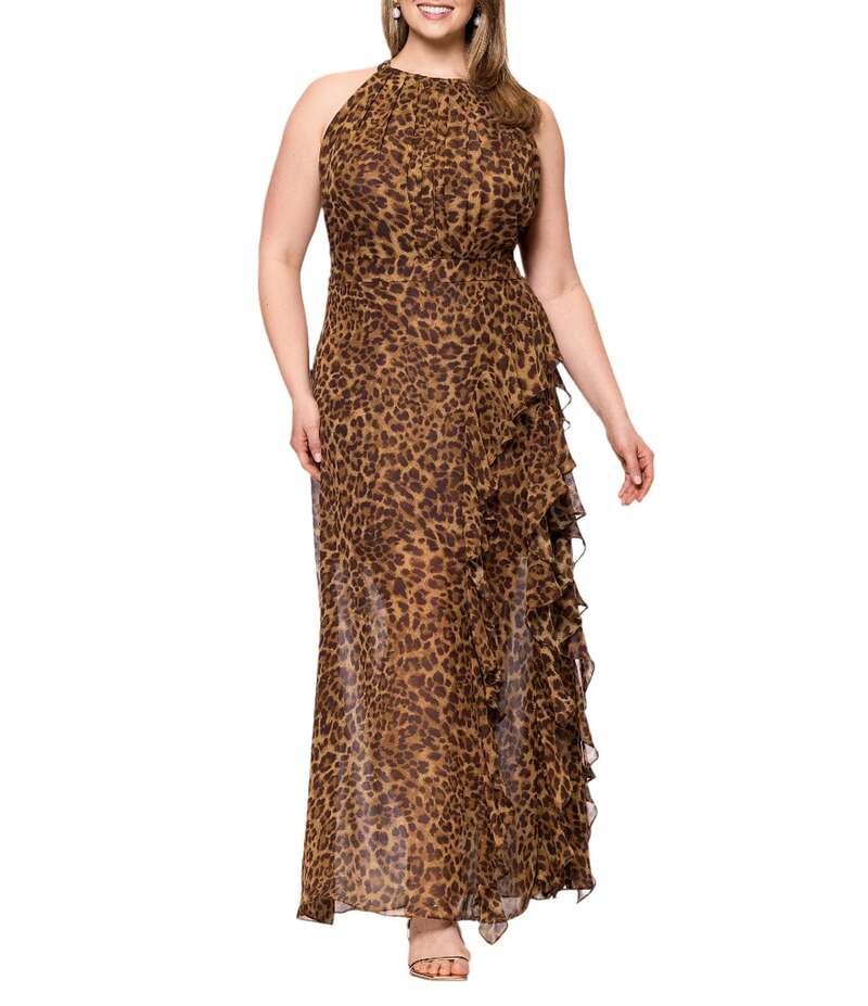 ベッツィアンドアダム レディース トップス ワンピース マキシワンピース プラスサイズ プリント マキシ ホルター Betsy & Adam Plus Size Halter Neck Leopard Print Maxi Dress Brown Multi ブラウン|ReVida 店
