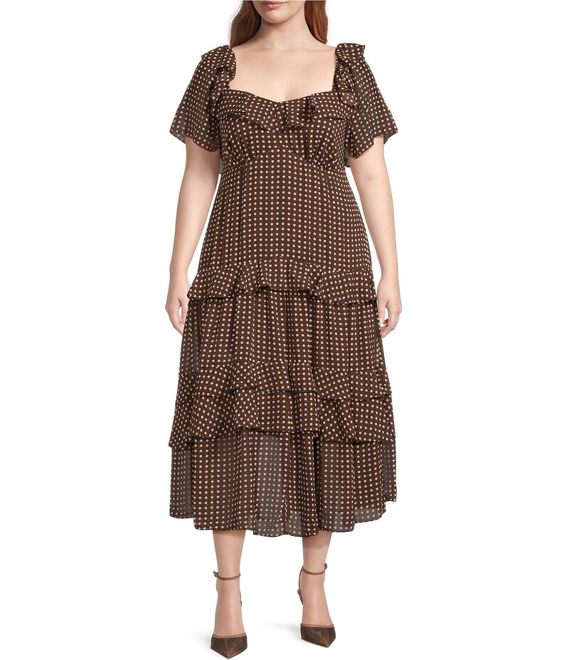 ルーシーパリ レディース トップス ワンピース ティアード プラスサイズ プリント Lucy Paris Plus Size Vanessa Short Sleeve Printed Tiered Long Dress Brown/Cream クリーム