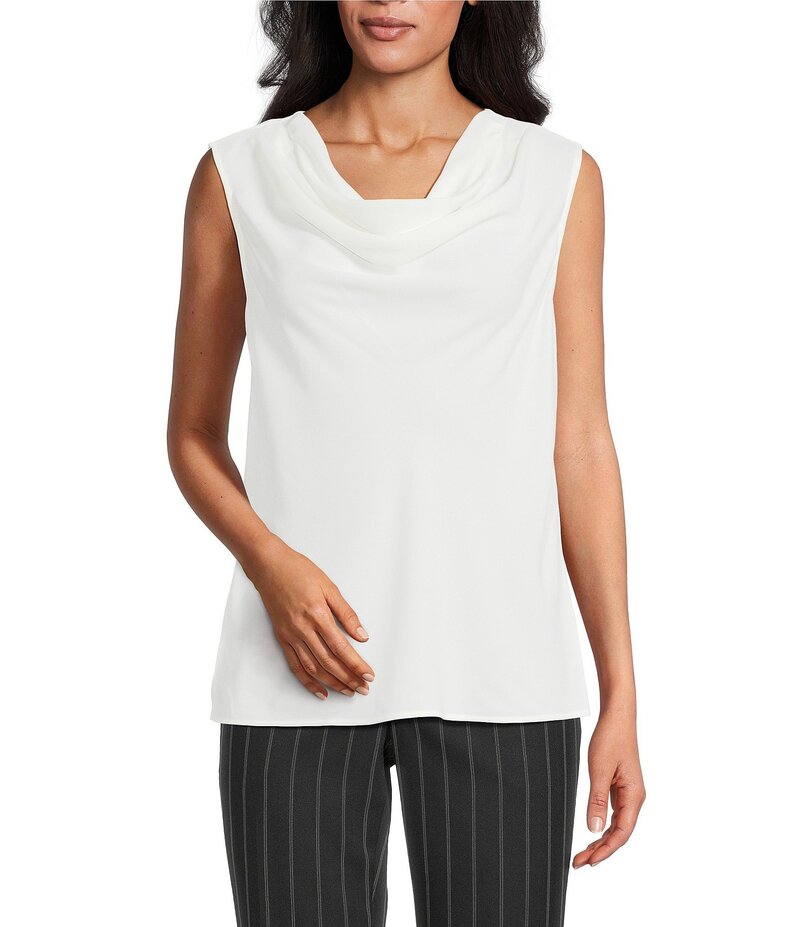 カスパール レディース トップス シャツ クレープ ドレープ ノースリーブ Kasper Solid Crepe Cowl Neck Sleeveless Drape Top Vanilla Ice|ReVida 店