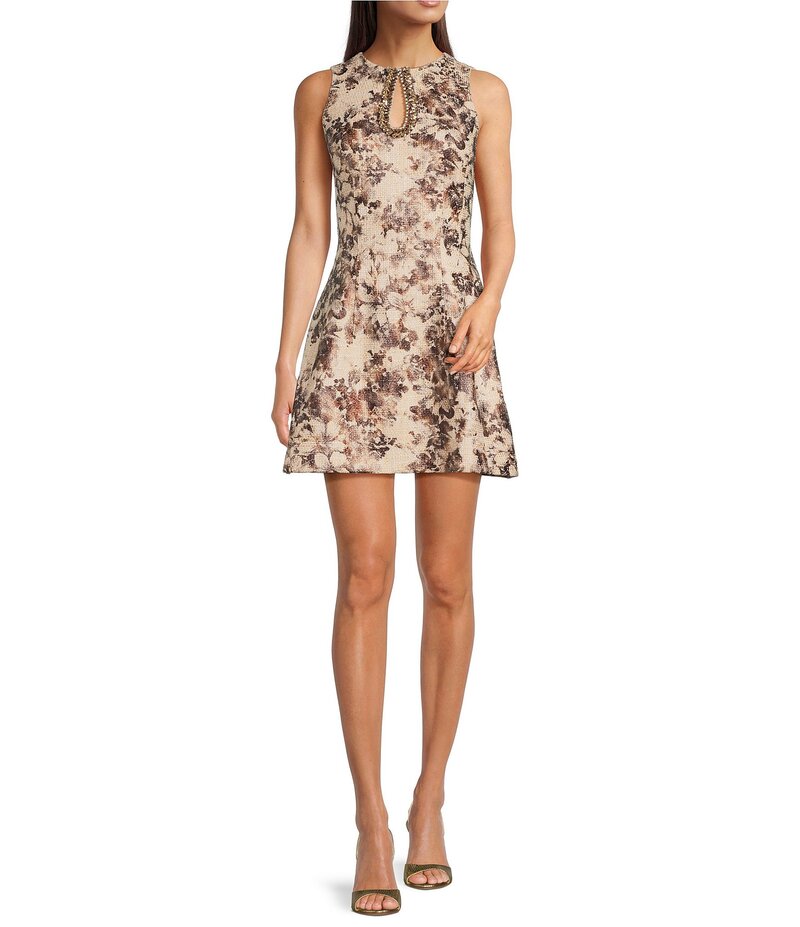 マルケッサ レディース トップス ワンピース A ライン ツイード Muse by Marchesa Thistle Tweed A-Line Dress Vanilla Walnut