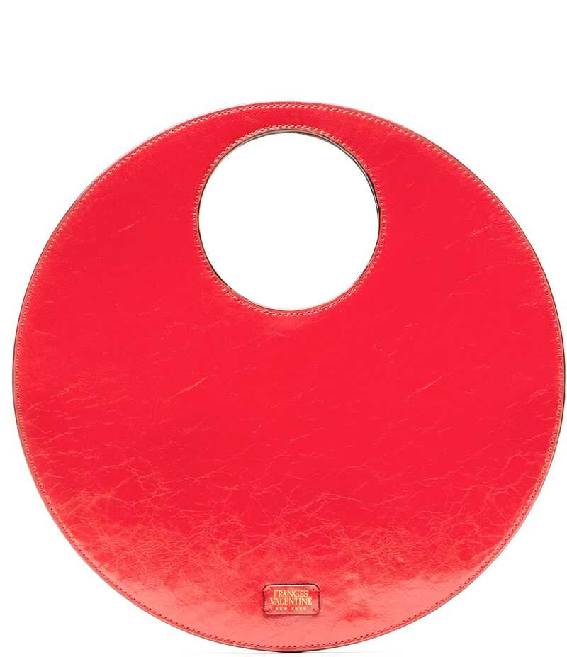フランセスバレンタイン レディース 御徒面子 クラッチペダル御徒面子 なめし革 FRANCES VALENTINE Juno Crinkle Leather Round Clutch Red 赤いこと