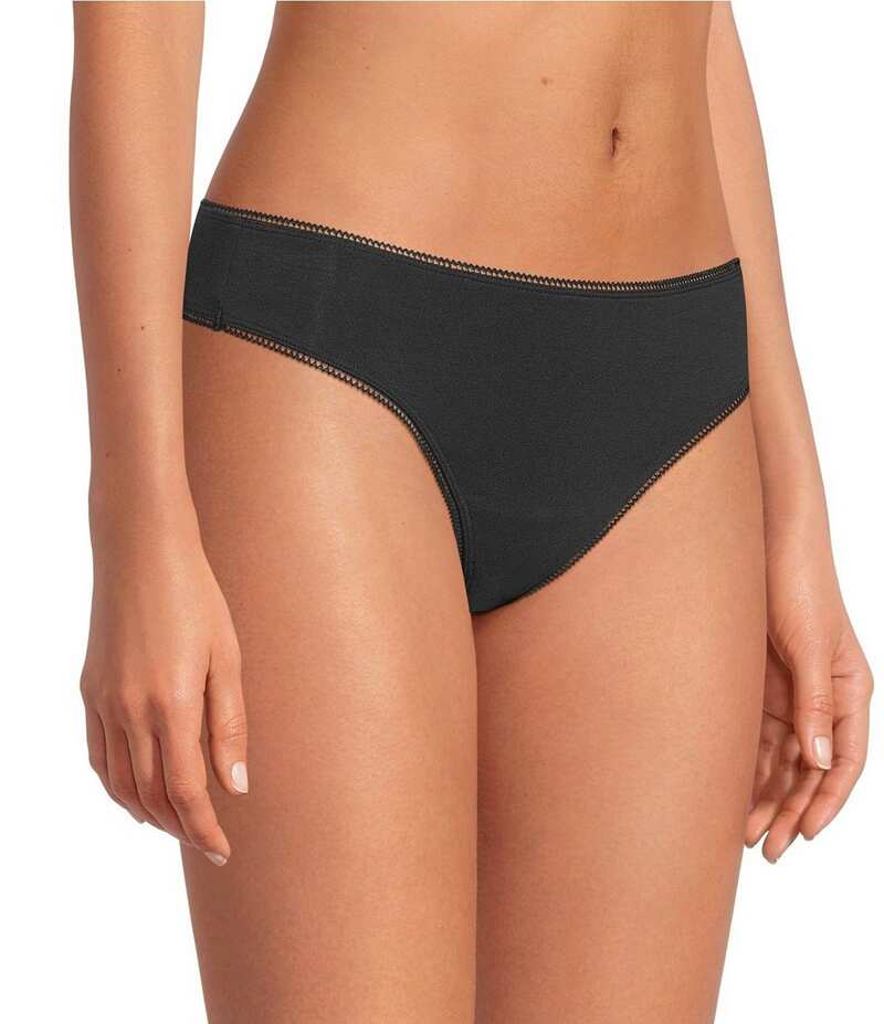 臥榻上端 レディース アンダー御召しもの ズボン下 編み物 Bedhead Solid Knit Wide Side Thong Panty Black 黒いこと