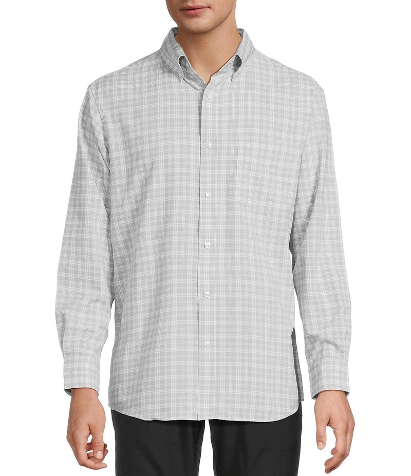 ラウンドトゥリーアンドヨーク メンズ トップス シャツ Roundtree & Yorke Performance The Traveler Long Sleeve Plaid Chambray Sport Shirt Grey グレー