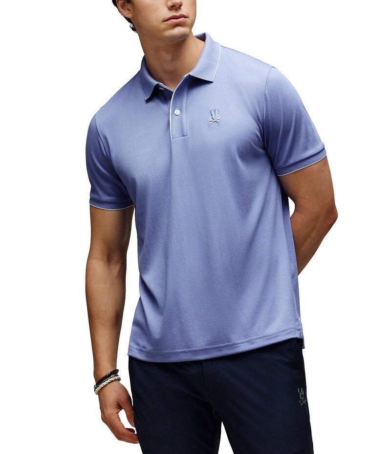 サイコバニー メンズ トップス シャツ スリムフィット ポロシャツ Psycho Bunny Slim Fit Bryce Performance Stretch Pique Short Sleeve Polo Shirt Blue Ice ブルー