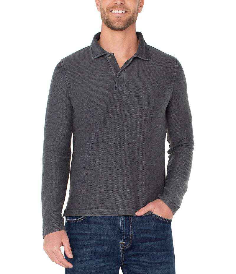 リヴァプール 天使の都市 メンズ トップス プルオーバー スポーツシャツ 編み物 Liverpool Los Angeles Long Sleeve Jacquard Knit Polo Shirt Black 黒いこと