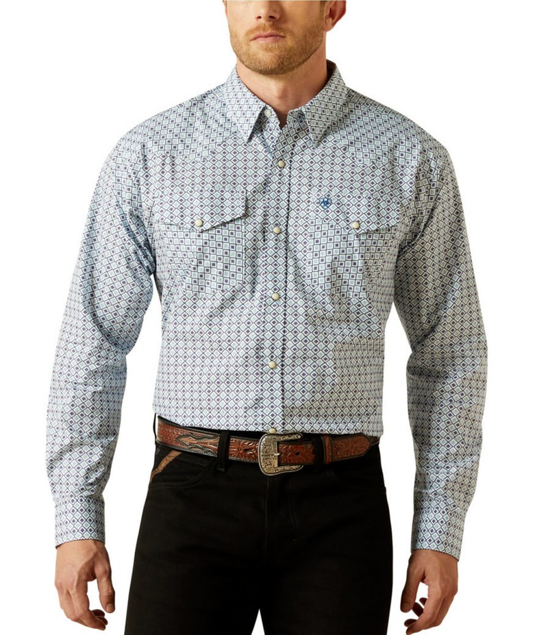 アリアト メンズ トップス シャツ プリント Ariat Sherwyn Classic Fit Long Sleeve Printed Woven Shirt White ホワイト