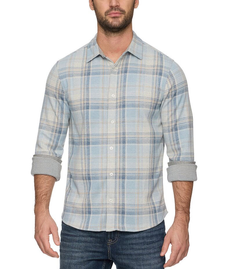 フラッグ アンド アンセム メンズ トップス シャツ Flag and Anthem Morse MadeFlex Hero Performance Long Sleeve Plaid Stretch Flannel Shirt Light Blue/Cream クリーム 7,546円
