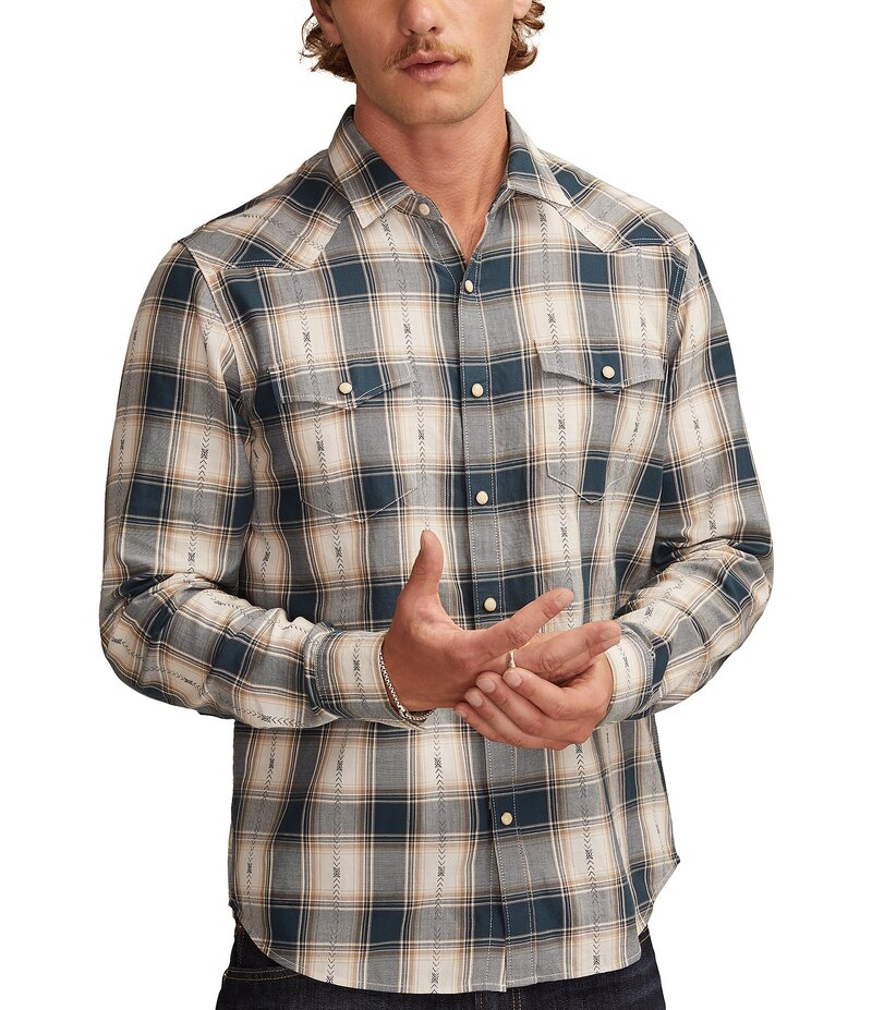 ラッキーブランド メンズ トップス シャツ Lucky Brand Plaid Long Sleeve Dobby Shirt Navy Multi ネイビー 8,151円