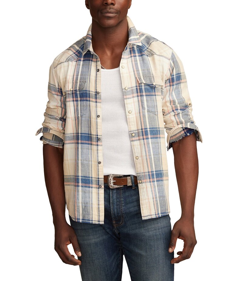 ラッキーブランド メンズ トップス シャツ Lucky Brand Masa Long Sleeve Plaid Woven Western Shirt Tan Multi タン｜ReVida 店