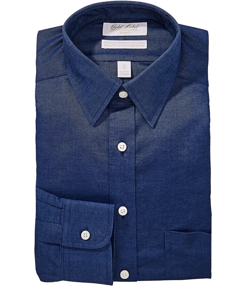 ラウンドトゥリーアンドヨーク メンズ トップス シャツ スリムフィット オックスフォード Gold Label Roundtree & Yorke Slim Fit Non-Iron Point Collar Oxford Dress Shirt Blue ブルー