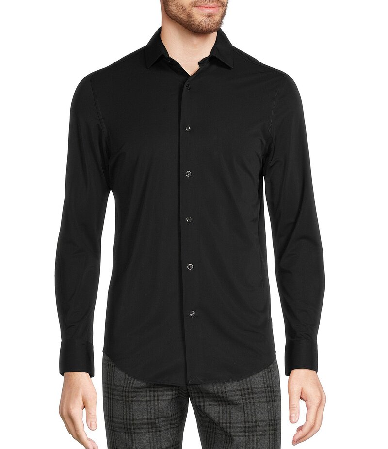 ムラノ メンズ トップス シャツ トール 長袖 Murano Big & Tall Collezione Canclini Slim-Fit Solid Long-Sleeve Techno Woven Shirt Black ブラック
