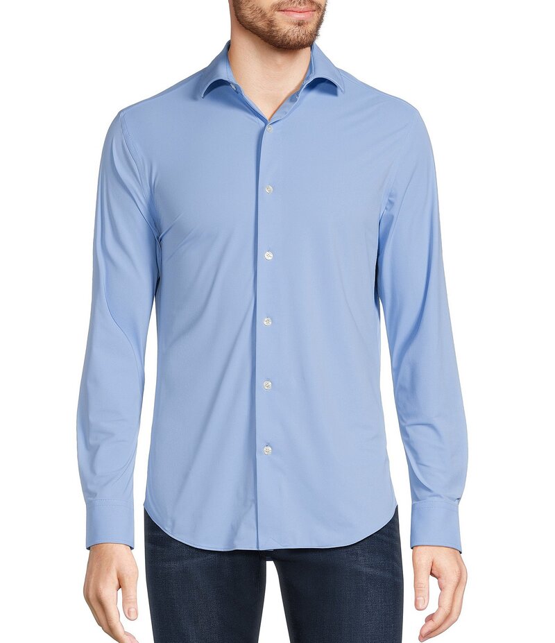 ムラノ メンズ トップス プルオーバー トール 長袖 Murano Big \u0026 Tall Collezione Canclini Slim-Fit Solid Long-Sleeve Techno Woven Shirt Light Blue 青色