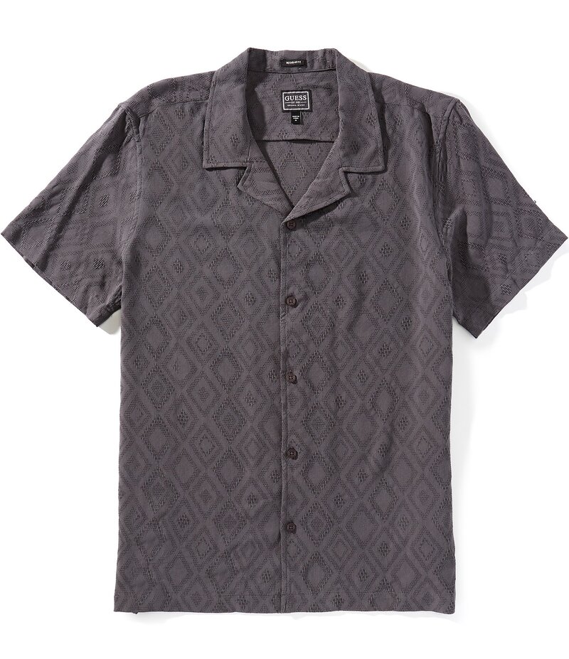 ゲス メンズ トップス プルオーバー Guess Diamond Short Sleeve Jacquard Shirt Black 黒いこと