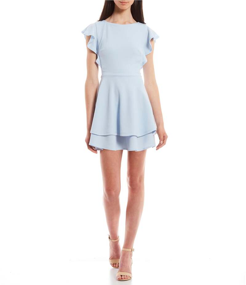 ミッドナイト ドール レディース トップス ワンピース Midnight Doll Flutter Sleeve Double-Hem Fit & Flare Dress Powder Blue ブルー 14,746円