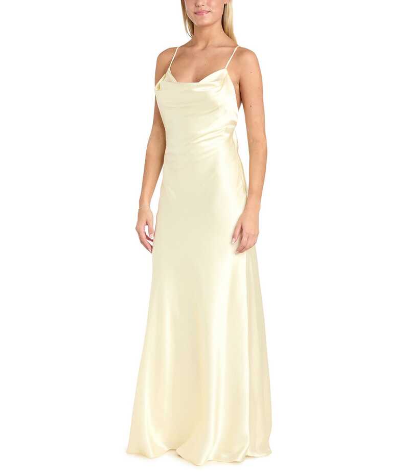 モルガン レディース トップス ワンピース ドレープ ノースリーブ Morgan & Co. Sleeveless Long Spaghetti Strap Charmeuse Draped Front And X Back Long Dress Cream クリーム