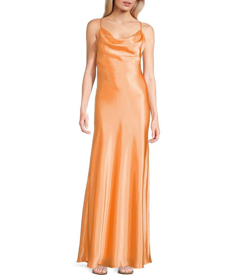 モルガン レディース トップス ワンピース ドレープ ノースリーブ Morgan & Co. Sleeveless Long Spaghetti Strap Charmeuse Draped Front And X Back Long Dress Mango