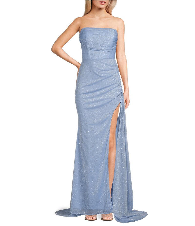 ジャンプ レディース トップス ワンピース ストラップレス レース Jump Glitter Strapless Lace Up Back Side Sash Gown Light Blue ブルー 33,020円
