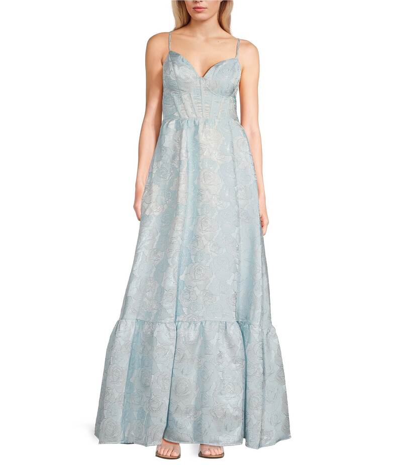 ミッドナイト ドール レディース トップス ワンピース Midnight Doll Spaghetti Strap Brocade Corset Detail Gown Blue/Silver ブルー