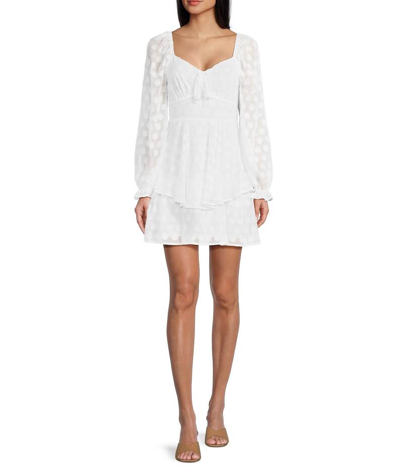ミッドナイト ドール レディース トップス ワンピース ティアード シフォン Midnight Doll Chiffon Jacquard Long Sleeve Tiered Dress White ホワイト