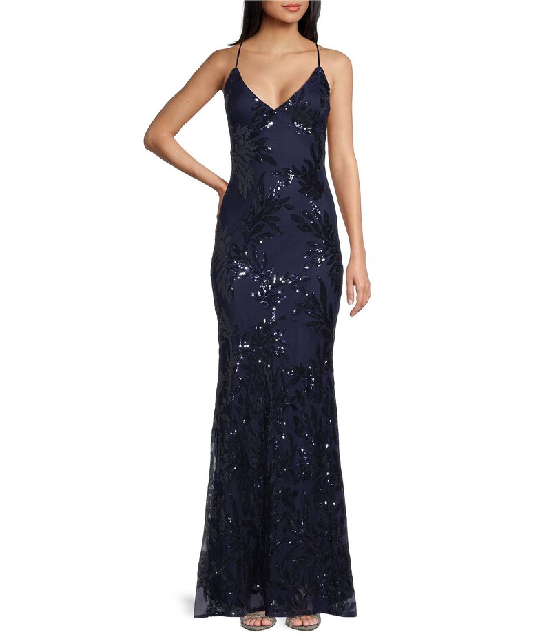 ルルズ レディース トップス ワンピース スパンコール Lulus Fairbrook Sequin Long Dress Navy ネイビー｜ReVida 店 21,155円