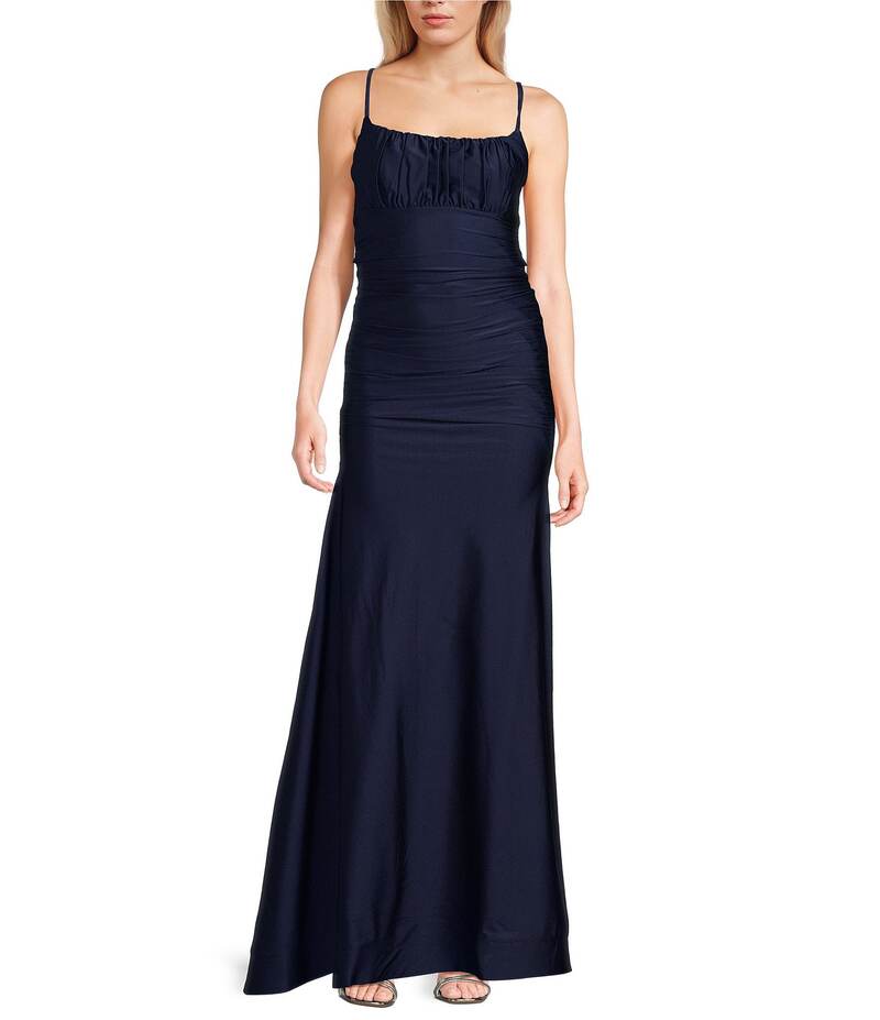 ハニーアンドロージー レディース トップス ワンピース Honey and Rosie Square Neck Adjustable Strap Shirred Gown Navy ネイビー